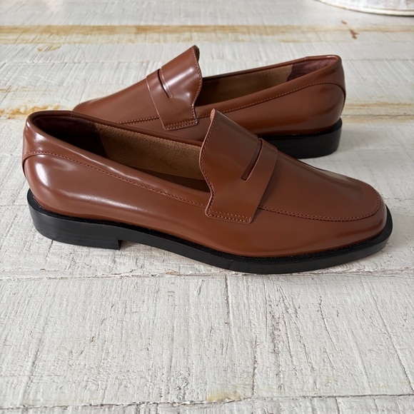 Everlane the Modern Penny Loafer NEW size 8.5 Cognac Leather Square Toe Flats - Picture 2 of 13